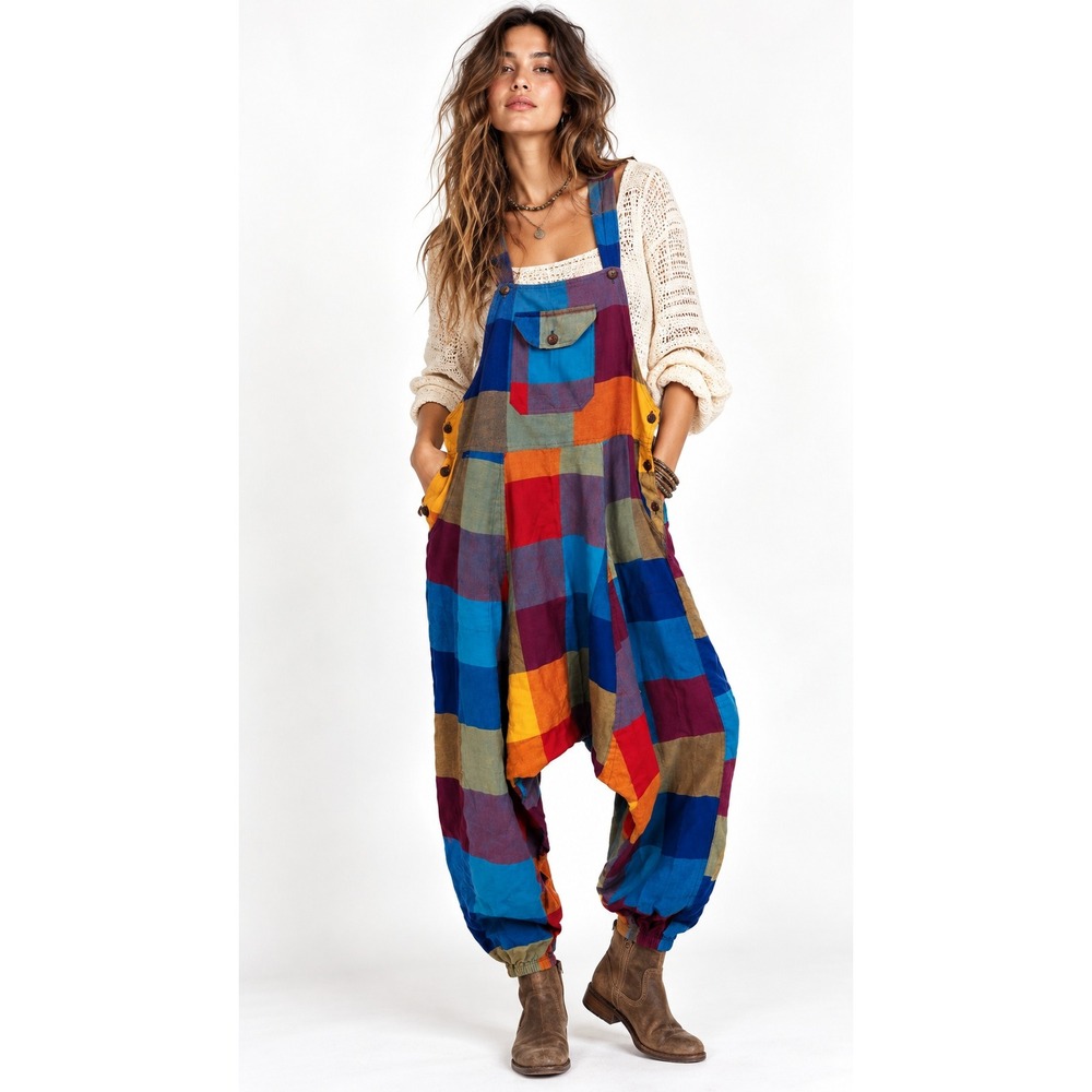 Mana Kamana Harem Women L/XL Patchwork Overalls Cotton Harem Boho Nepal